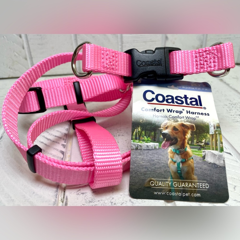 Coastal Pet Comfort Wrap Harness Adjustable Nylon Small Dogs Pink Girth 16”-24”